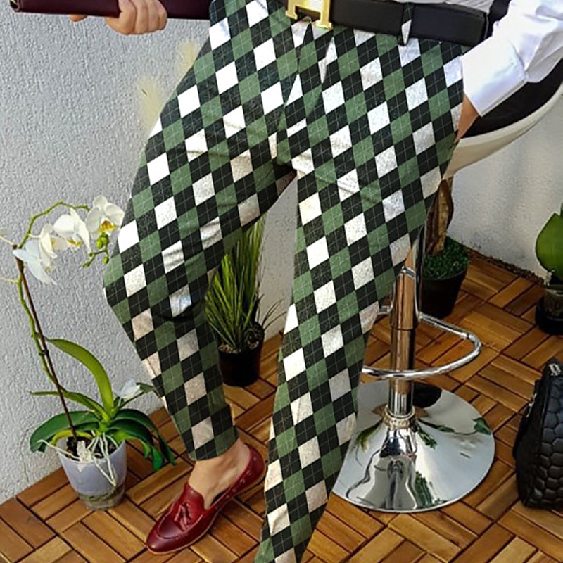 Men's Trousers Chinos Chino Pants Jogger Pants Plaid Dress Pants Pocket Lattice Breathable Soft Casual Daily Fashion Streetwear Blue Orange Micro-elastic