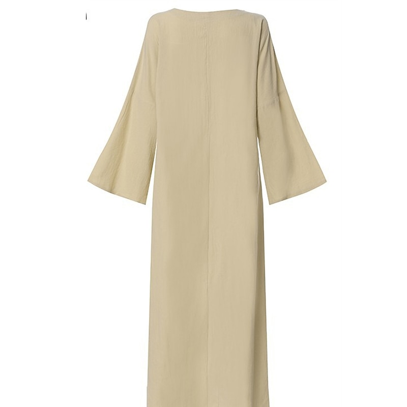 Women's White khaki Spring Fall Autumn Maxi Dress White Dress Casual Dress Cotton Summer Dress Basic Casual Outdoor Daily Loose Fit Pure Color Crew Neck4