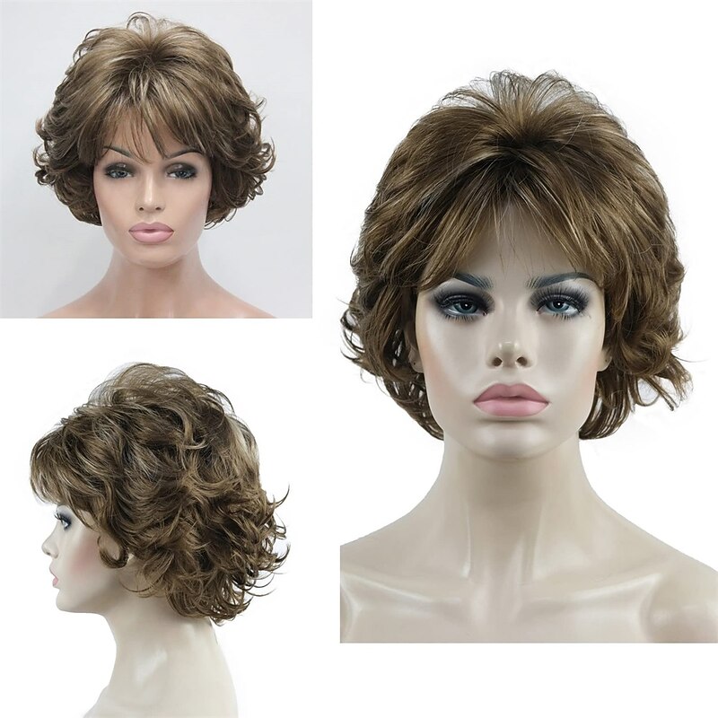 Short Curly Synthetic Wigs Full Capless Hair Women's Thick Wig for Everyday 12TT26 (Light Reddish Golden Brown with Bright Golden Blonde Highlighted)2