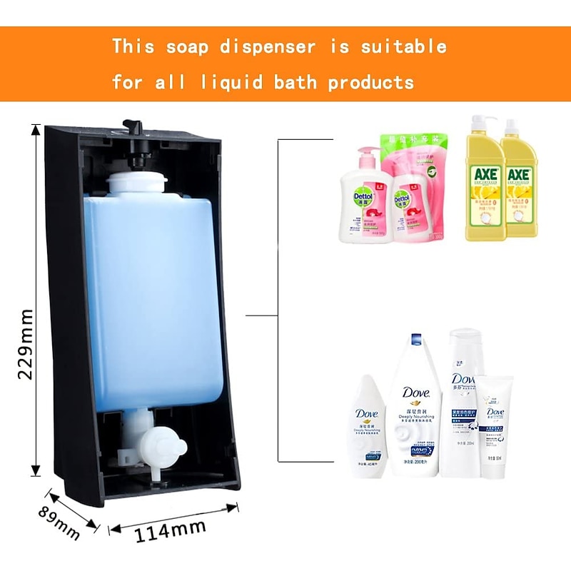 Shampoo Dispenser for Shower,Wall Mount Soap/Shampoo/Lotion Shower Dispenser System Cool Matte Black Constraction ABS 1pc Wall Mounted Push Button Handwash Machine 450ml2