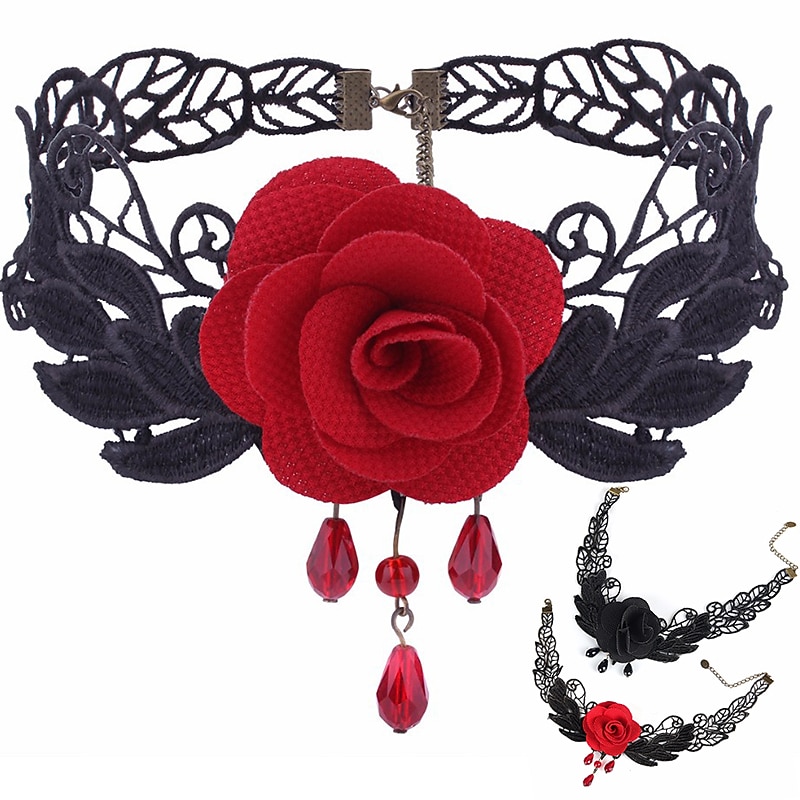 Choker Lace Necklace Masquerade Gothic Steampunk Halloween Goose Down Alloy For Lolita Cosplay Halloween Carnival Women's Costume Jewelry Fashion Jewelry