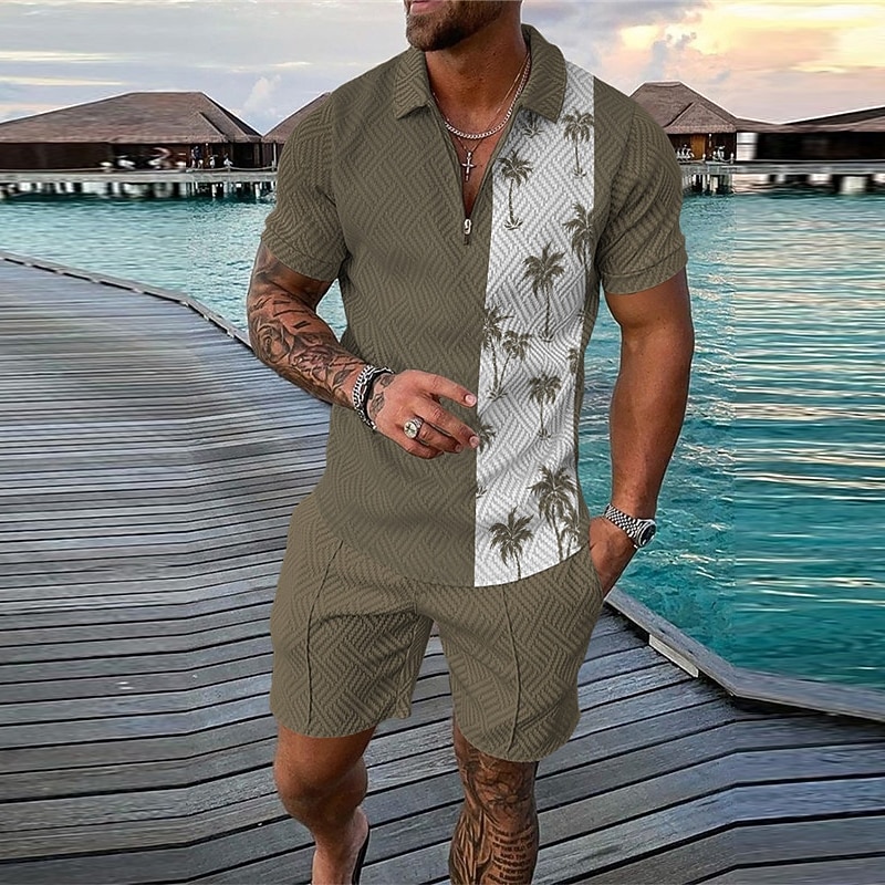 Men's Curve Character Polo Shirts Hawaiian Polo Shirts Golf Shirt Polo Set Short Sleeve Shirt Turndown Street Casual Black Blue Green Khaki Zipper Print Clothing Apparel Fashion Designer Casual4