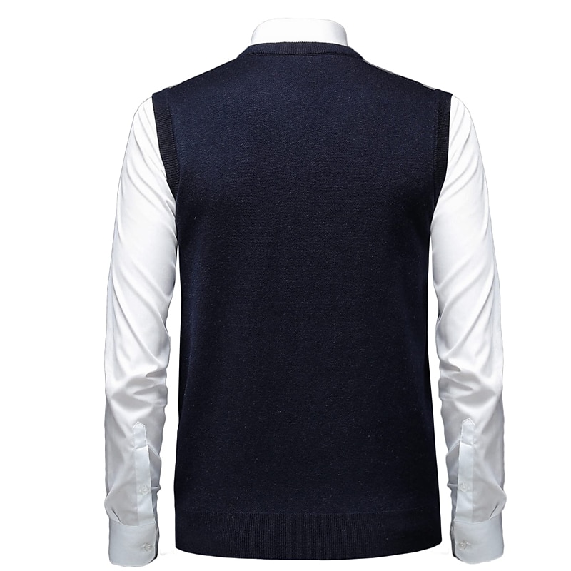 Men's Sweater Sweater Vest Mens Dress Sweaters Pullover Ribbed Knit Knitted Plaid V Neck Stylish Casual Daily Wear Vacation Clothing Apparel Spring &  Fall Camel Wine M L XL3