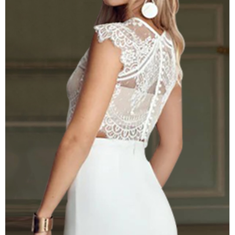 Beach Boho Wedding Dresses Mermaid Illusion Neck Cap Sleeve Sweep / Brush Train Chiffon Bridal Suits Bridal Gowns With Appliques3