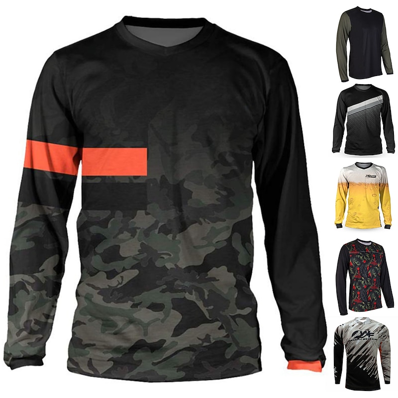 Men's Downhill Jersey Camo / Camouflage Long Sleeve Bike Jersey Top with 3 Rear Pockets Mountain Bike MTB Road Bike Cycling Quick Dry Soft Comfortable Moisture Wicking Sports Silver Dark Grey Black