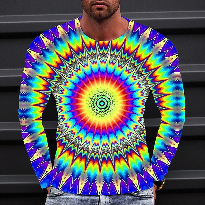 Men's Graphic Technology T Shirt Tee Long Sleeve T shirt 3D Print Crew Neck Shirt Fashion Designer Simple Outdoor Casual Daily Yellow Blue Green Spring &  Fall Clothing Apparel S M L XL 2XL 3XL4