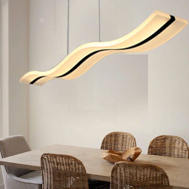 LED Pendant Light 97cm 36W Wave Shape Acrylic Modern Simple Fashion Hanging Light with Remote Control for Study Room Office Dinning Room Lighting Fixture