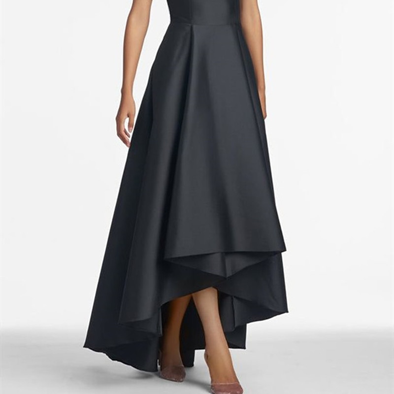 A-Line Mother of the Bride Wedding Guest Dresses Elegant Dress Wedding Guest Wedding Party Asymmetrical Sleeveless Jewel Neck Satin with Shouder Flower Dresses3