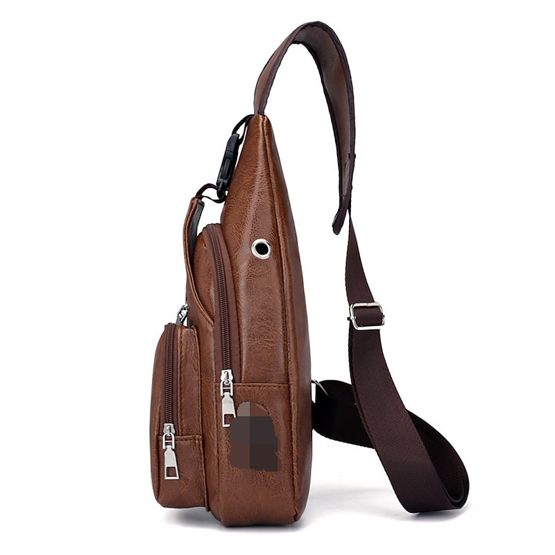 Brown Leather Crossbody Bag with Multiple Zippered Pockets for Men3