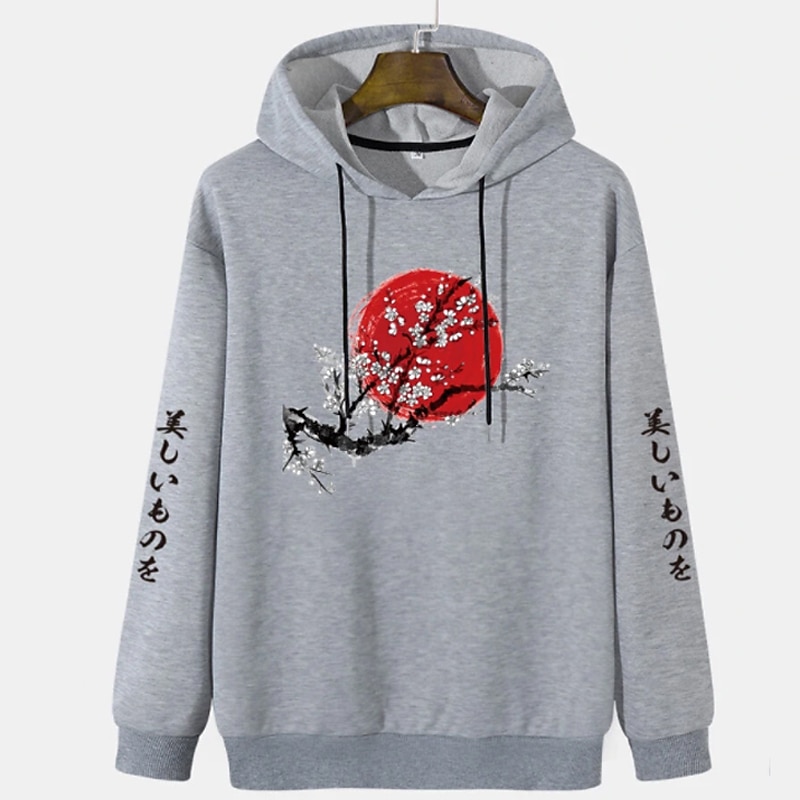 Men's Floral Graphic Prints Hoodie Hoodies Sweatshirt Streetwear Basic Long Sleeve Hooded Sports & Outdoor Daily Sports White Gray Spring &  Fall Designer2