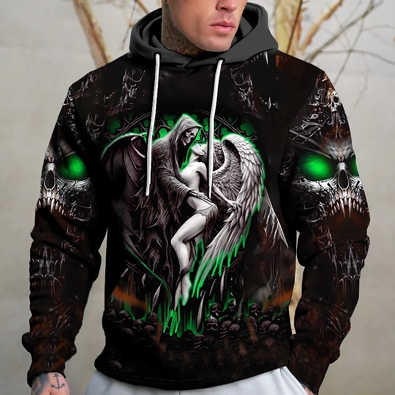 Men's Skull Grim Reaper Graphic Prints Skeleton Hoodie Hoodies Sweatshirt Streetwear Designer Long Sleeve Hooded Daily Sports Yellow Red Print Spring &  Fall Designer3