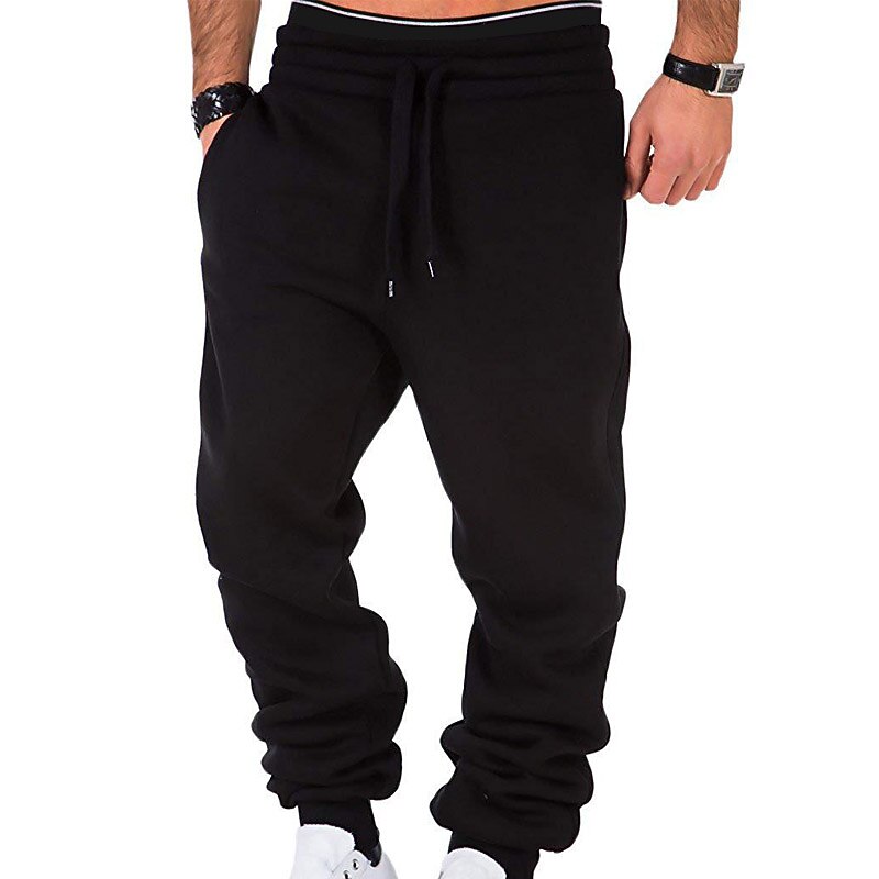 Men's Athletic Pants Fleece Pants Sweatpants Joggers Trousers Pocket Drawstring Elastic Waist Plain Comfort Outdoor Daily Going out Fashion Streetwear Black Navy Blue2
