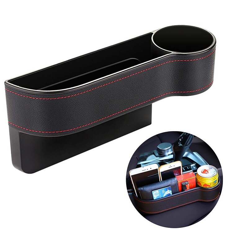 Leather Car Seat Gap Filler Organizer with Cup Holder, Multifunctional Storage Box for Vehicle Seat Side4