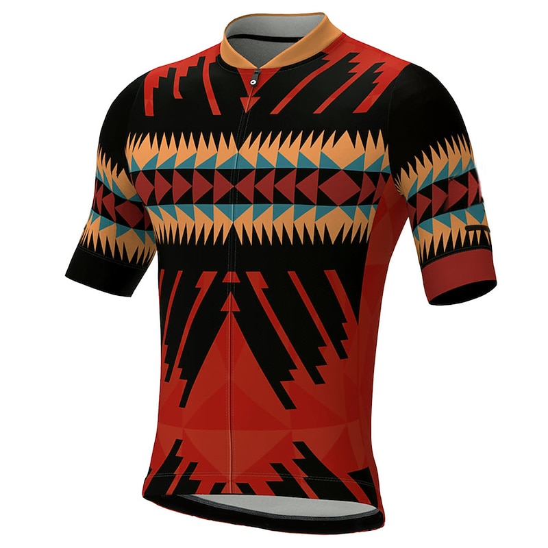 Men's Cycling Jersey Geometric Geometry Short Sleeve Bike Top with 3 Rear Pockets Mountain Bike MTB Road Bike Cycling Quick Dry Reflective Strips Back Pocket Moisture Wicking Sports Yellow Pink Red4