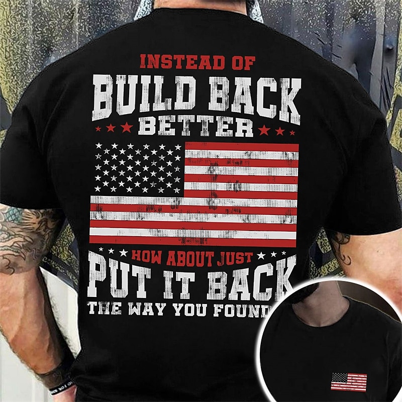 Veterans Day Men's Patriot Patriotic Veteran Graphic Prints National Flag T shirt Casual Style Cotton Short Sleeves Graphic Shirt Black Wine Navy Blue Comfortable Tee Street Vacation Fashion