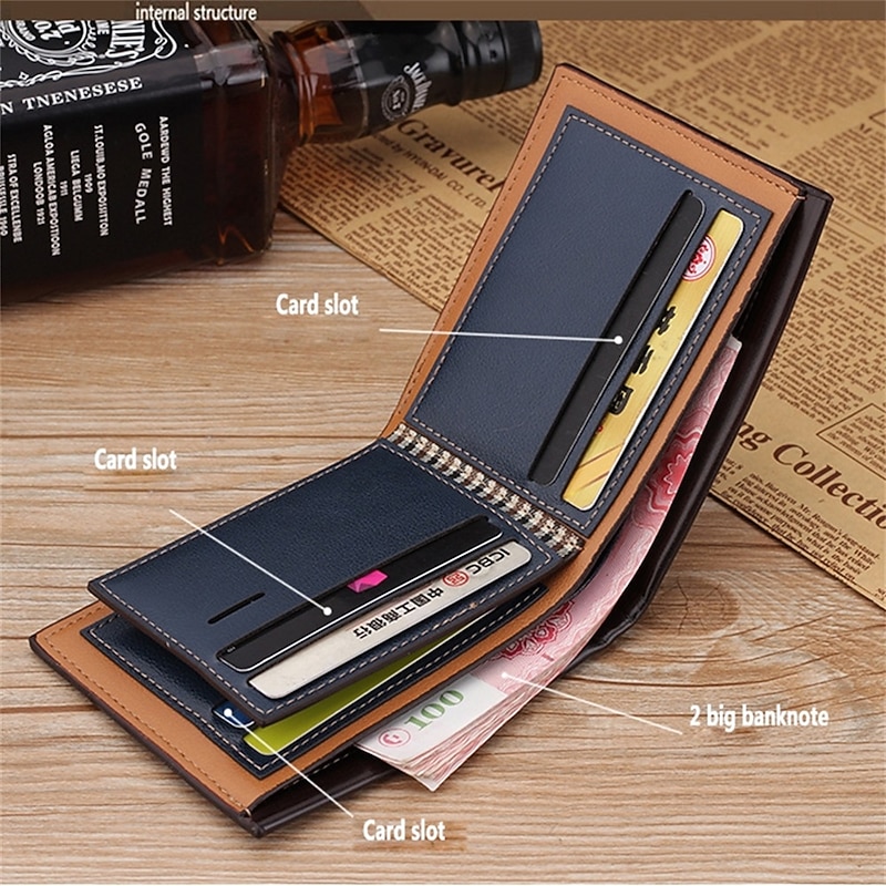 Vintage Men Leather Wallet Short Slim Male Purses Money Credit Card Holders Men Wallet Money Bag T0024