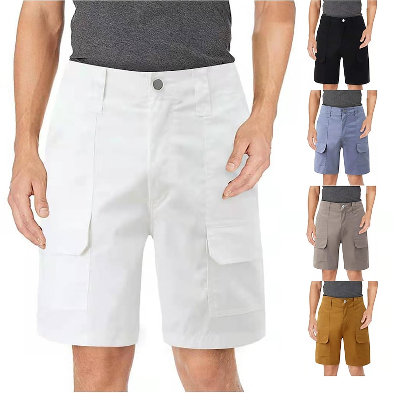 Men's Cargo Shorts Work Shorts Hiking Shorts Pocket Multi Pocket Plain Comfort Breathable Knee Length Casual Daily Fashion Streetwear White Navy Blue - Main Image