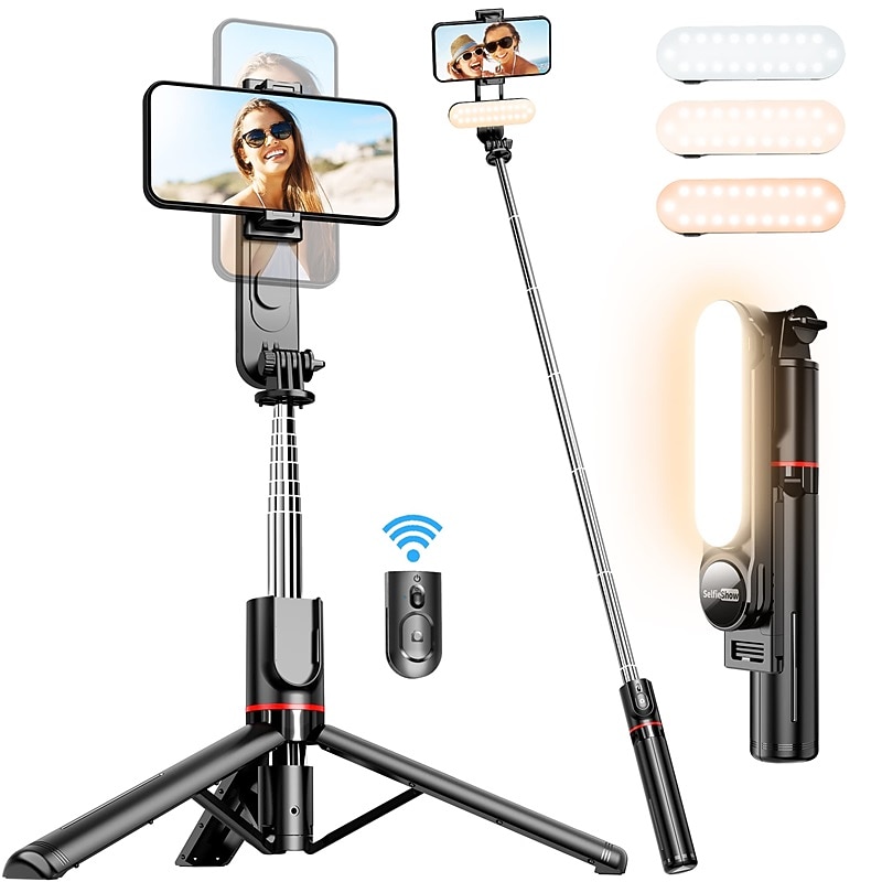 Stable Selfie Stick Tripod With Fill Light 44 Inch Extendable Selfie Stick With Wireless Remote And Tripod Stand 360 Rotation For IPhone 14/13/12/11 Pro/XS Max/XS/XR/X/8/7 Samsung And Smartphone