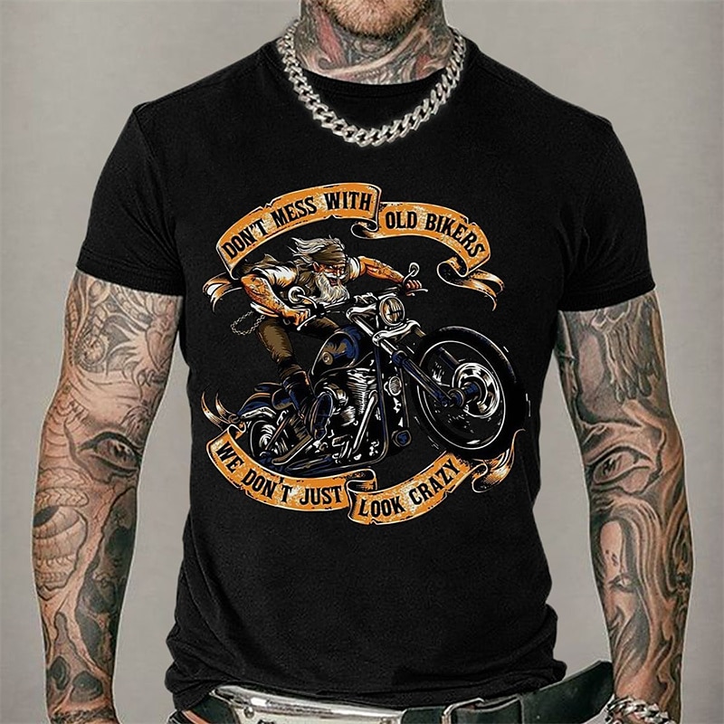 Men's Short Sleeve Graphic T-Shirt Don't Mess With Old Bikers We Don't Just Look Crazy Funny Motorcycle Biker Lifestyle Tee