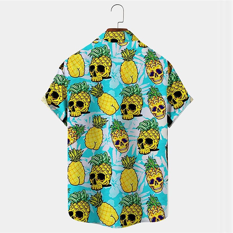Men's Skull Pineapple Shirt Summer Hawaiian Shirt Aloha Shirt Short Sleeves Shirt Turndown Tropical Fashion Hawaiian Outdoor Street Hawaiian Blue S M L3