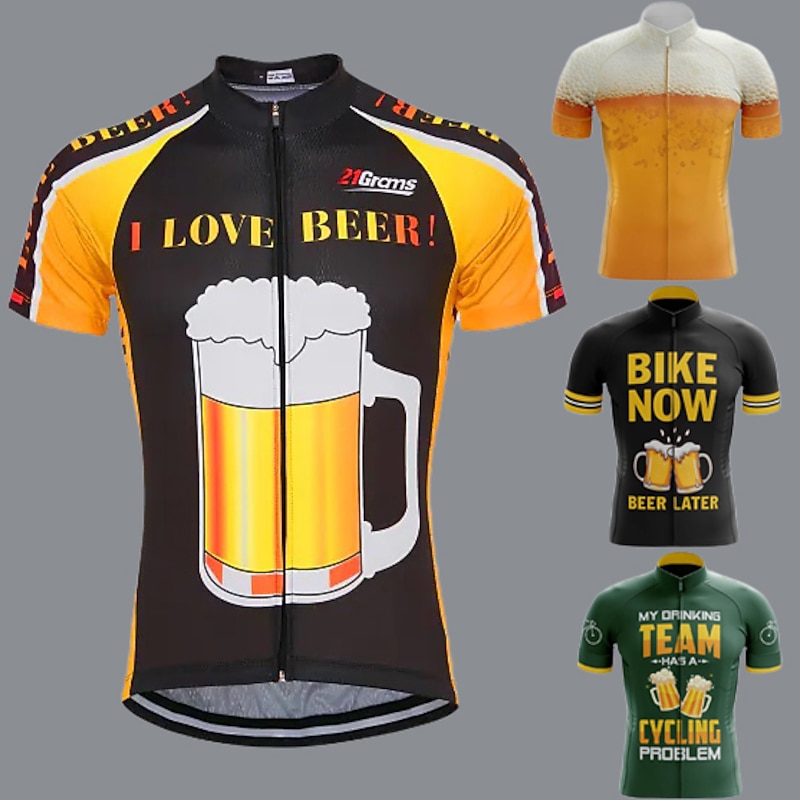 Men's Cycling Jersey Patterned Funny Oktoberfest Beer Short Sleeve Bike Top with 3 Rear Pockets Mountain Bike MTB Road Bike Cycling UV Resistant Quick Dry Back Pocket Moisture Wicking Sports Black