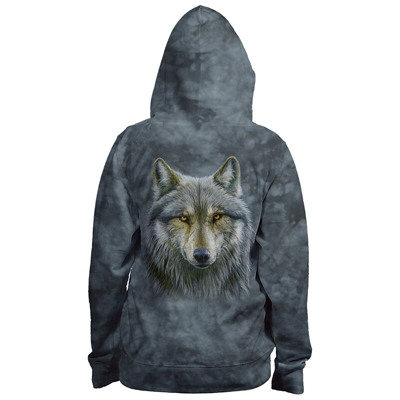 Men's Animal Wolf Graphic Prints Hoodie Hoodies Sweatshirt Streetwear Designer Long Sleeve Hooded Sports & Outdoor Daily Sports Dark Gray Zipper Print Spring &  Fall Designer