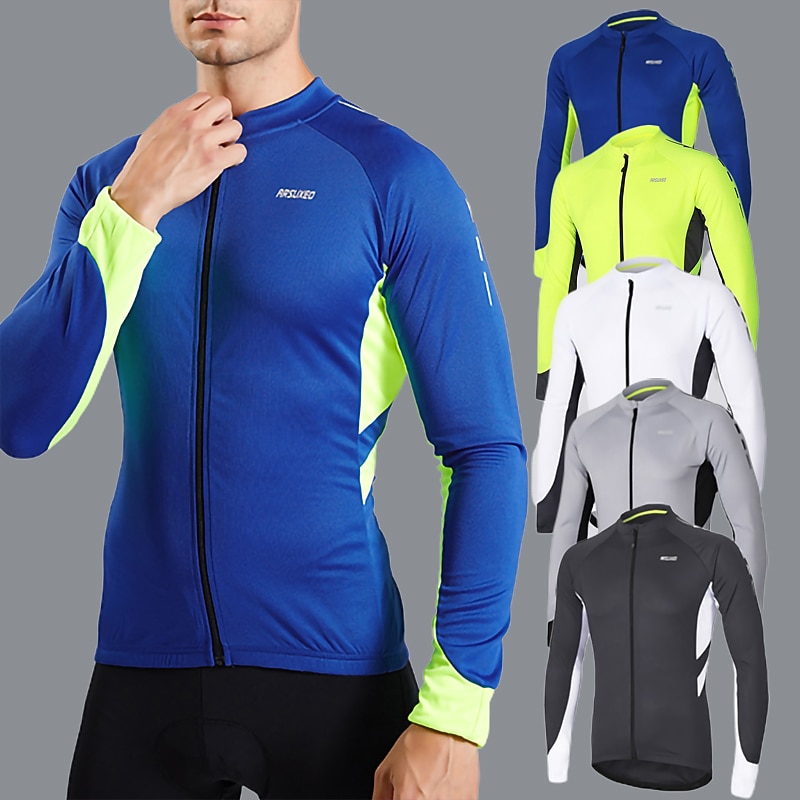 Men's Cycling Jersey Solid Color Long Sleeve Bike Jersey with 3 Rear Pockets Mountain Bike MTB Road Bike Cycling Breathability Reflective Strips Back Pocket Ultra Light Fabric Sports Dark Grey White