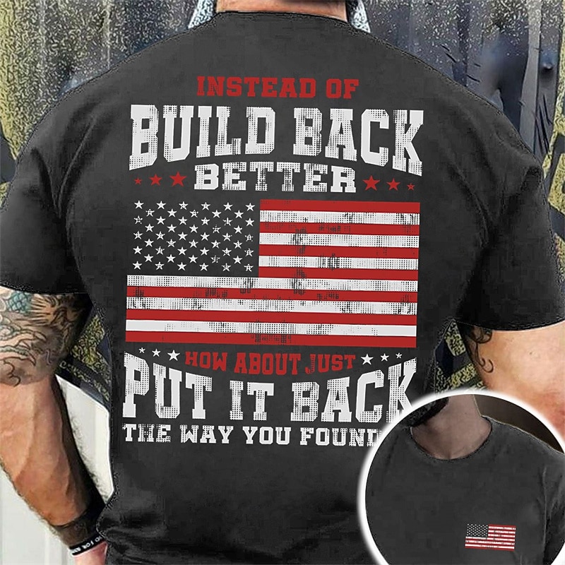 Veterans Day Men's Patriot Patriotic Veteran Graphic Prints National Flag T shirt Casual Style Cotton Short Sleeves Graphic Shirt Black Wine Navy Blue Comfortable Tee Street Vacation Fashion2