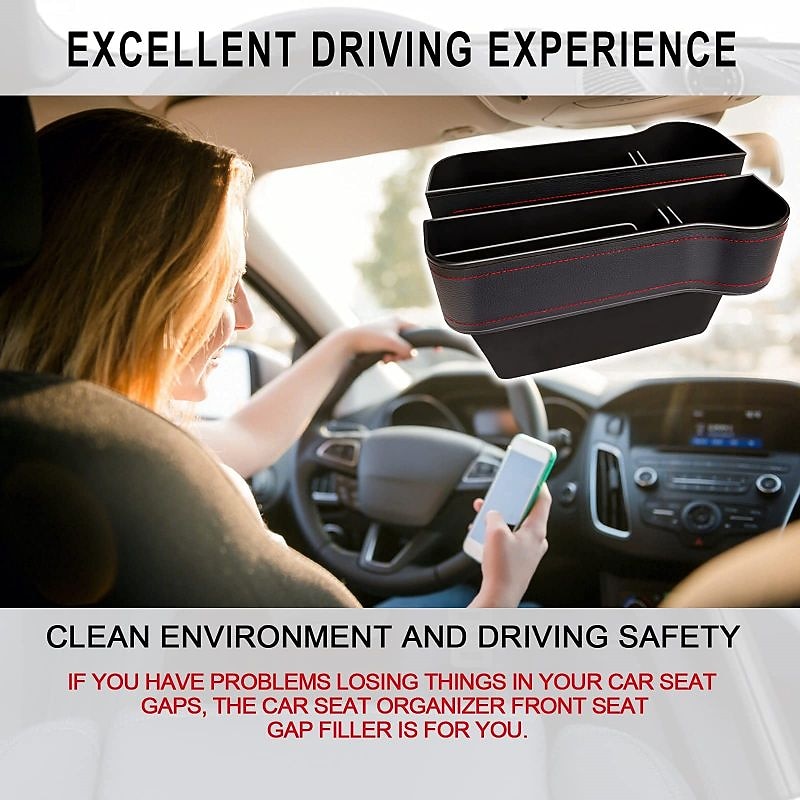 Leather Car Seat Gap Filler Organizer with Cup Holder, Multifunctional Storage Box for Vehicle Seat Side 7