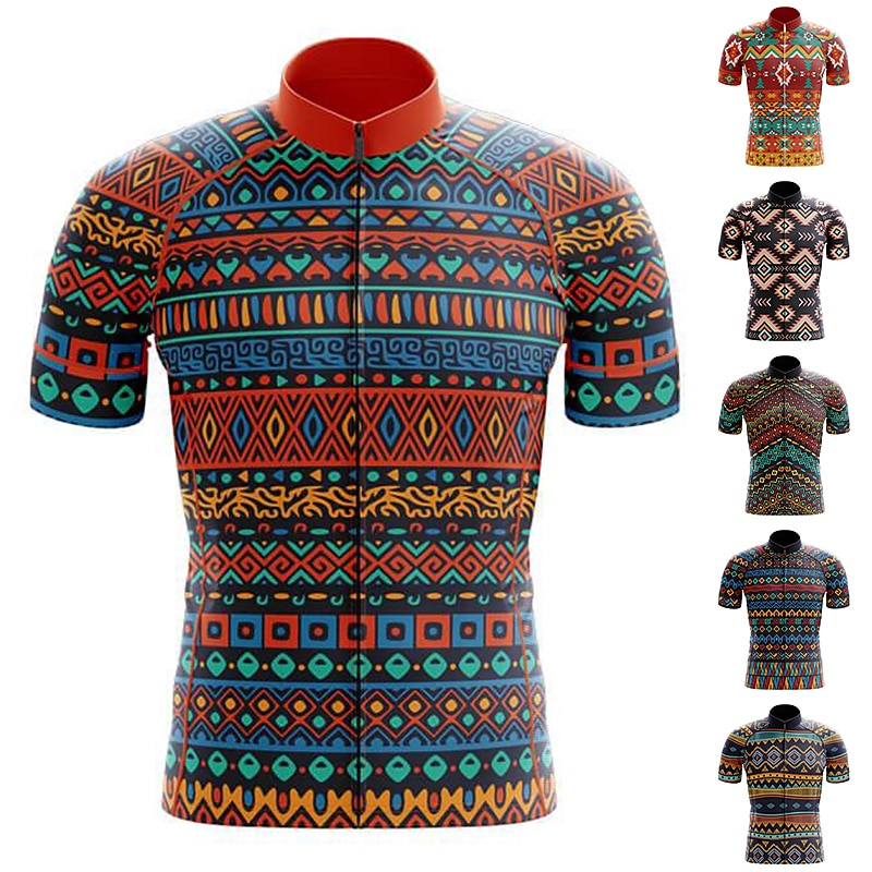 Men's Cycling Jersey Geometric Funny Short Sleeve Bike Jersey Top with 3 Rear Pockets Mountain Bike MTB Road Bike Cycling Quick Dry Reflective Strips Back Pocket Moisture Wicking Sports Black Yellow - Main Image