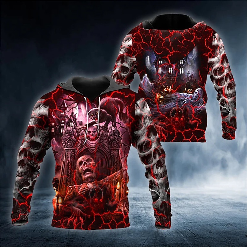 Men's Skull Graphic Prints Hoodie Hoodies Sweatshirt Streetwear Designer Long Sleeve Hooded Daily Sports Red Print Spring &  Fall Designer2