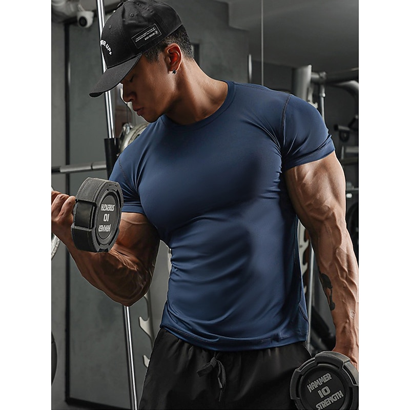 Men's Running T-Shirt Compression Shirt Running Shirt Short Sleeve Base Layer Athletic Summer Solid Colored Spandex Quick Dry Soft Sweat Out Moisture Wicking Gym Workout Active Training Jogging4