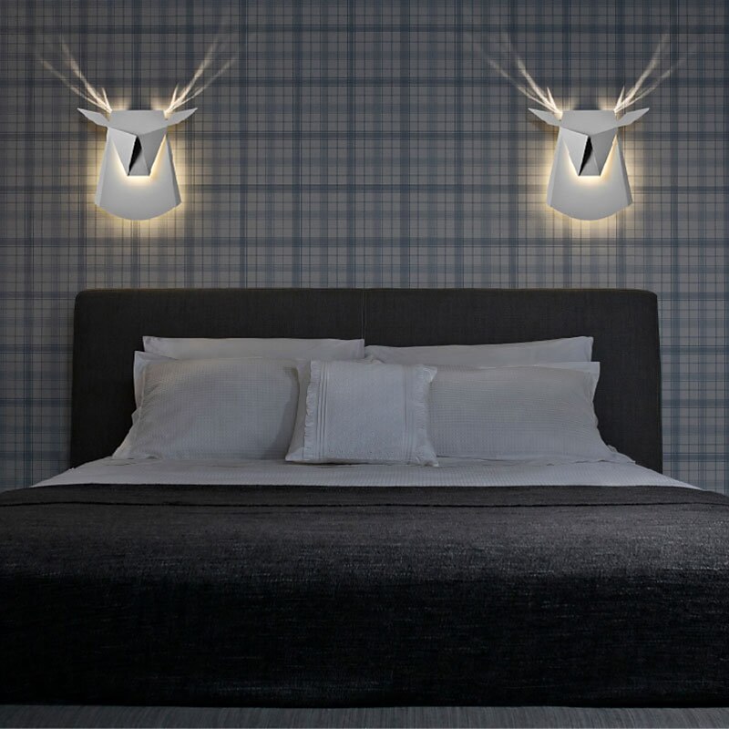 LED Wall Lamps Sconces Origami Deer Head Decorative LED White Brass Matte Black Aluminum Wall Light  for Kids Room Living Room Bedroom Study Room Office 110-240V3