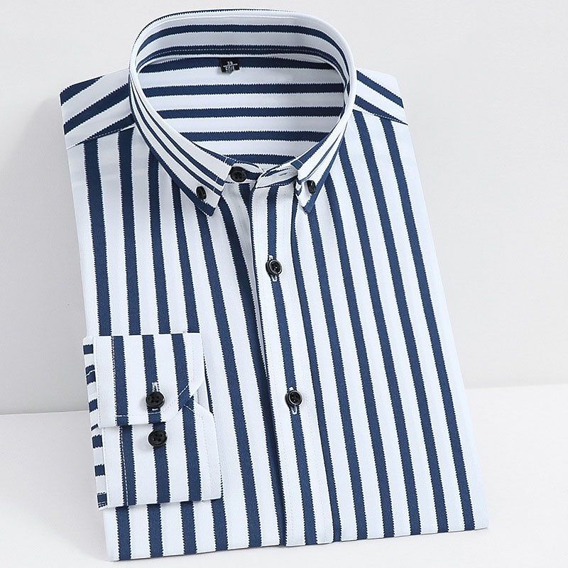 Men's Dress Shirt Striped Wedding Outdoor Black White Yellow Navy Blue Long Sleeve Turndown Spring &  Fall Clothing Apparel Button-Down2
