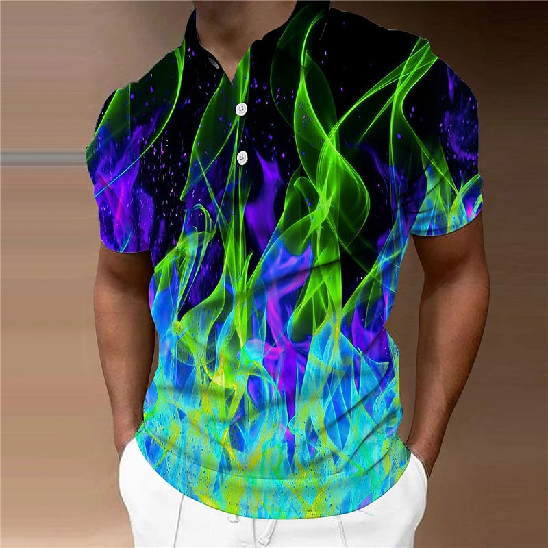Men's Graphic Polo Shirts Golf Shirt Short Sleeve Polo Shirts Collared Shirts Casual Vacation Wear Rave Wear Party Outfits Buttons 3D Print Light Green Red Blue4