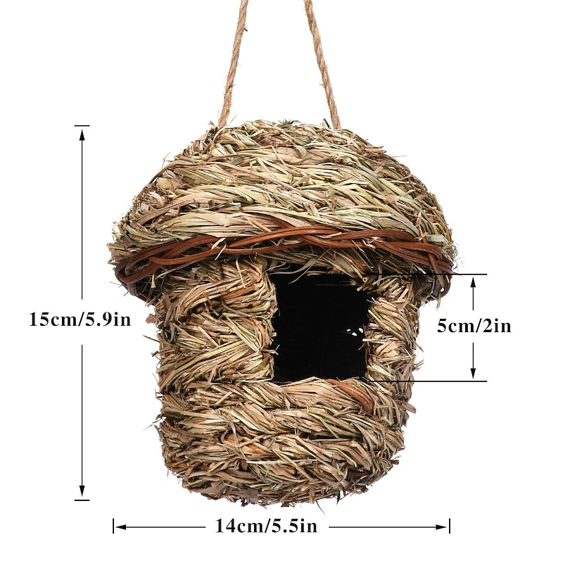 Bird House for Outside Hanging,Grass Handwoven Bird Nest,Hummingbird House,Natural Bird Hut Outdoor,Birdhouse for Kids,Songbirds House3