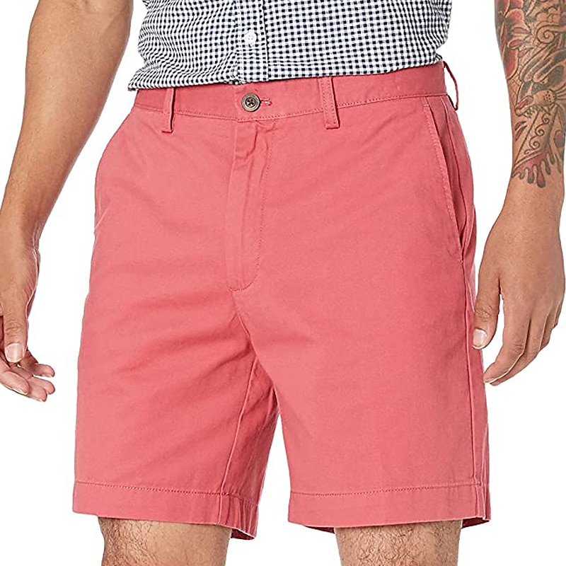 Men's Pink Shorts Shorts Chino Shorts Bermuda shorts Casual Shorts Pocket Elastic Waist Plain Comfort Knee Length Outdoor Daily Holiday 100% Cotton Streetwear Stylish ArmyGreen Black