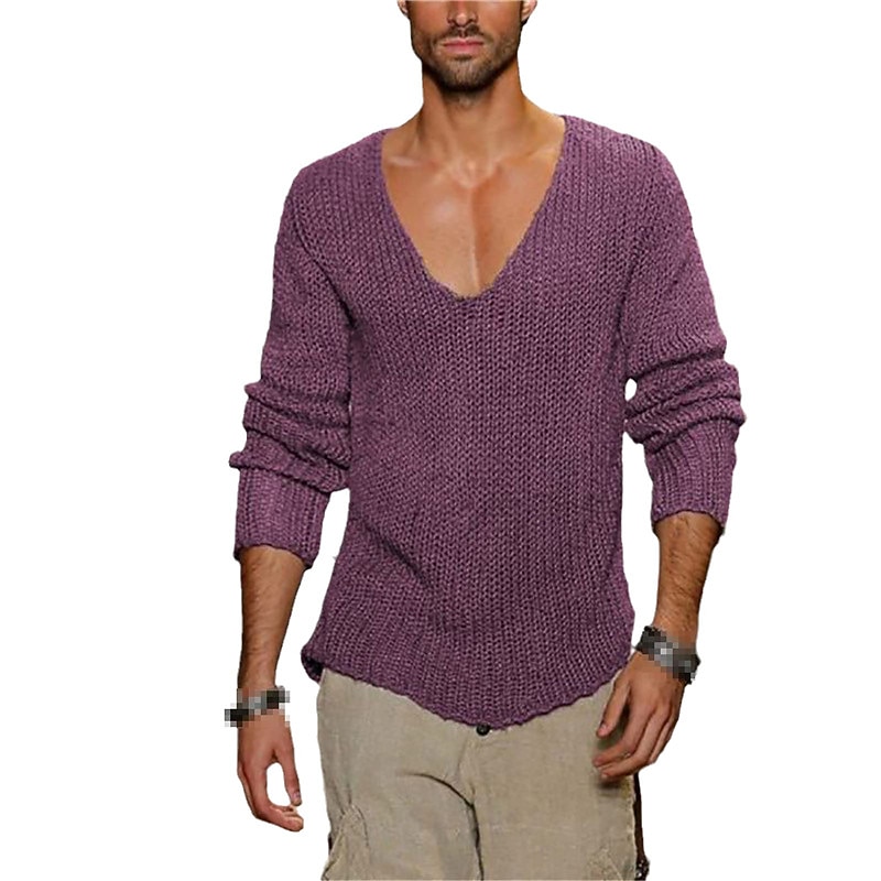 Men's Sweater Pullover Sweater Jumper Ribbed Knit Knitted V Neck Daily Wear Vacation Clothing Apparel Spring &  Fall Gray 5XL3