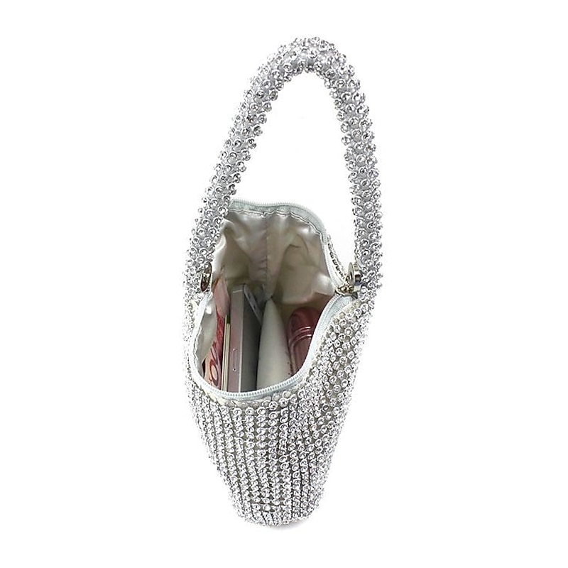 Women's Silver Rhinestone Evening Bag - Elegant Crystal Clutch with Wrist Strap for Weddings, Parties, and Formal Events3