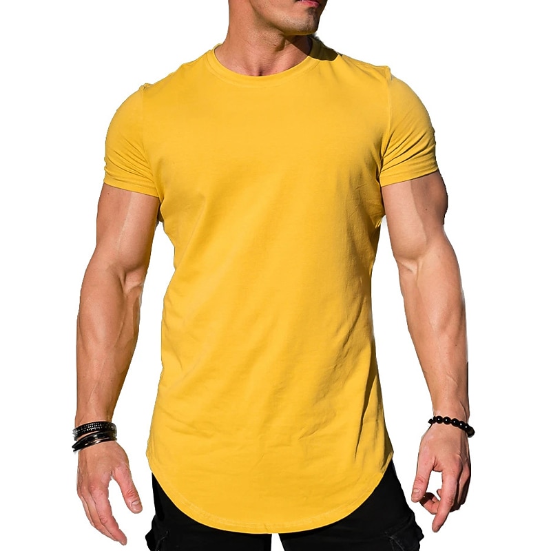 Men's T Shirt Muscle Shirt Tee Top Short Sleeve Crew Neck Summer Plain Streetwear Stylish Workout Vacation Athleisure Going out Black White Yellow Top Tee for Men4