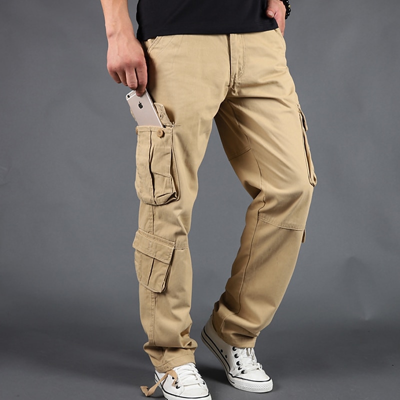 Men's Cargo Pants Cargo Trousers Trousers Parachute Pants Leg Drawstring Multi Pocket Straight Leg Plain Comfort Wearable Outdoor Daily Going out Sports Stylish Camouflage Blue Camouflage Black2