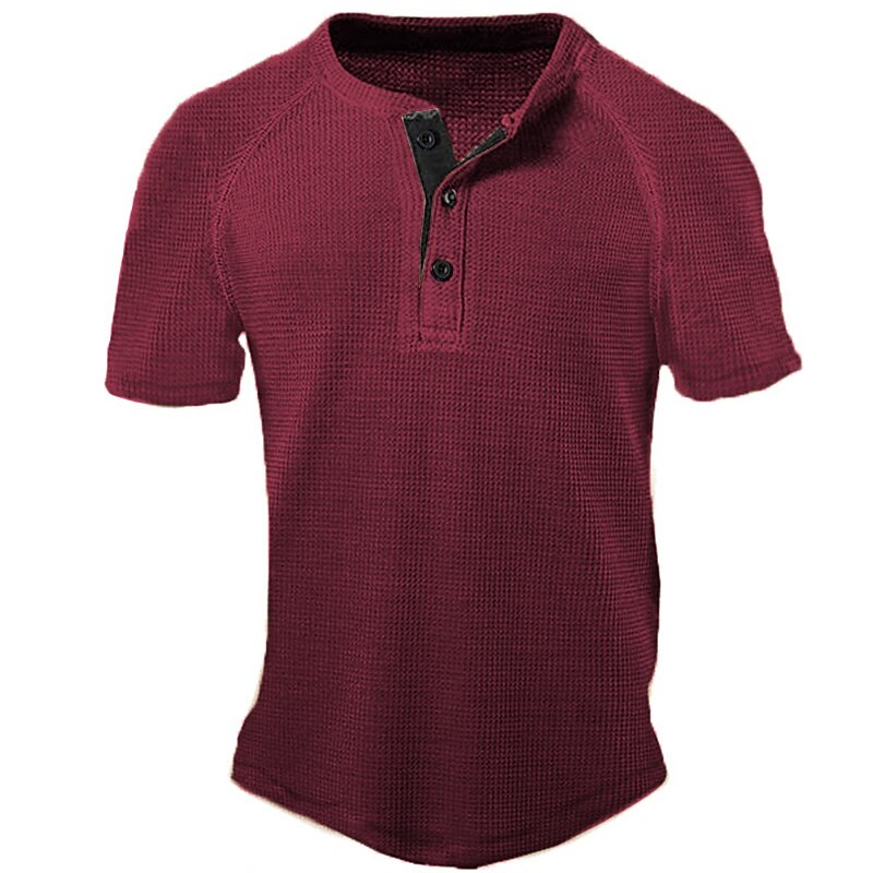 Men's Waffle Tee Button T Shirt T Shirt Waffle Henley Shirt Short Sleeve Henley Summer Plain Fashion Classic Comfortable Button-Down Street Casual Sports Navy-blue Wine Black Top Tee for Men3