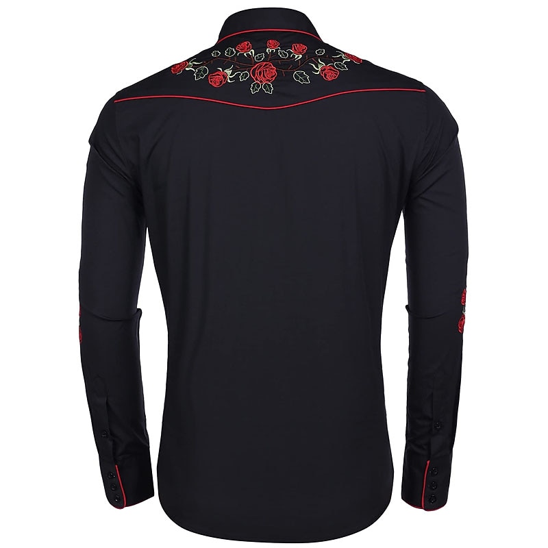 Men's Graphic Prints Rose Shirt Western Shirt Cowboy Shirt Long Sleeve Fashion Streetwear Designer Outdoor Daily Fall & Winter Turndown Print Button-Down Black White Khaki4