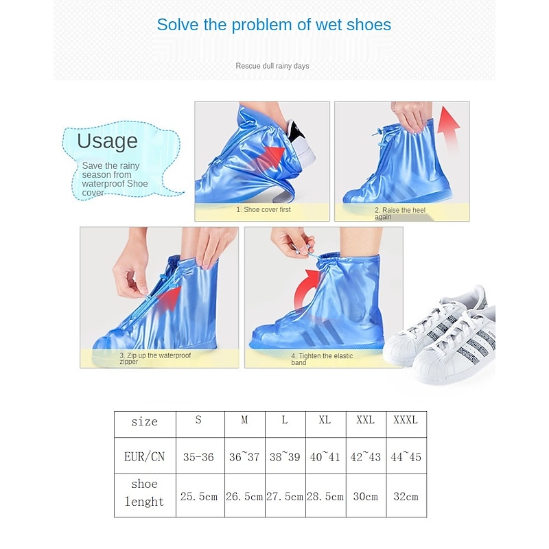 Rain Boot Waterproof Shoes Covers, Sand Control Non-Slip Shoe Cover Galoshes, PVC Rubber Sole Reusable Rain Snow Boots Overshoes for Cycling Outdoor Camping Fishing Garden Travel2