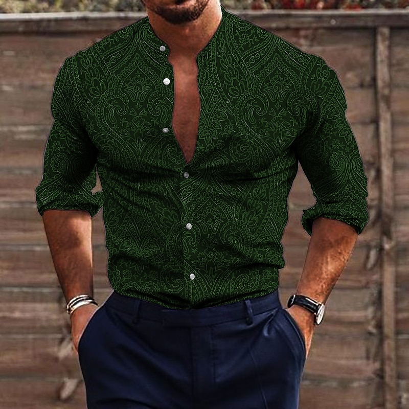 Men's Floral Shirt Button Up Shirt Long Sleeve Vintage Fashion Designer Outdoor Casual Holiday Fall & Winter Stand Collar Print Button-Down Black White Yellow Blue Brown4