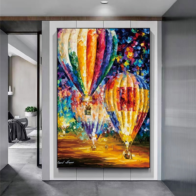Handmade Hand Painted Oil Painting Wall Modern Abstract Hot Air Balloon Painting Pattle Knife Art Canvas Painting Home Decoration Decor Rolled Canvas No Frame Unstretched4