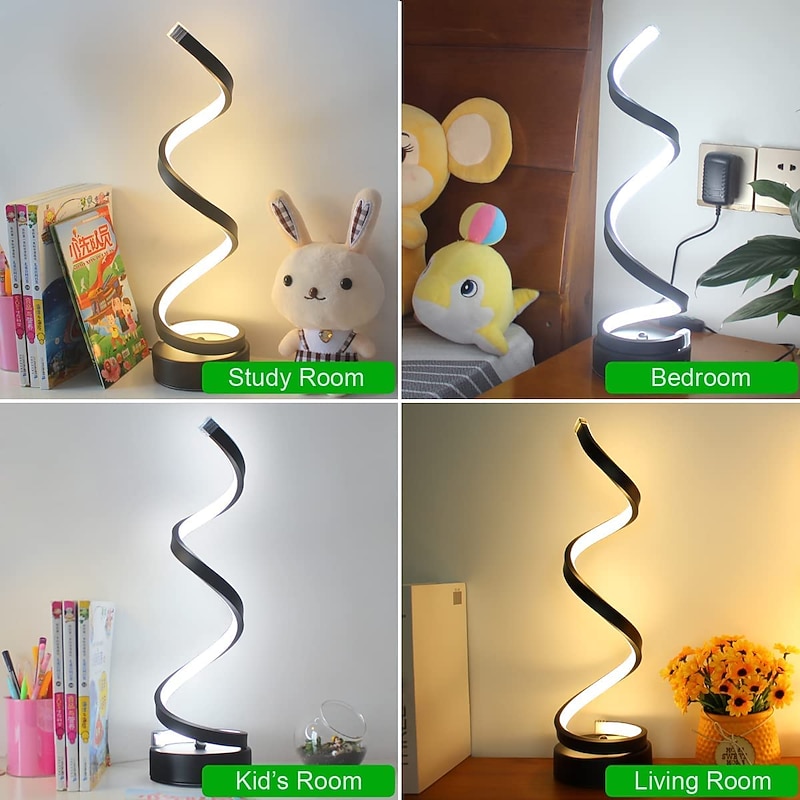 LED Spiral Table Lamp Modern Three-gear Dimming USB Power Button Switch4
