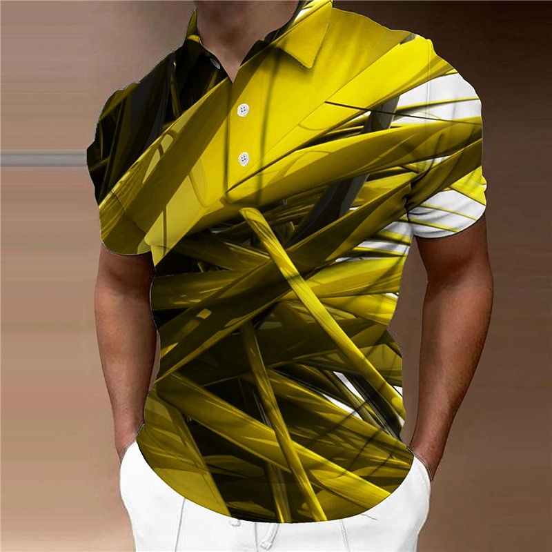 Men's Geometric Polo Shirts Golf Shirt Short Sleeve Polo Shirts Collared Shirts Business Casual Vacation Wear Formal Wear Festival Wear Buttons 3D Print Yellow Red Blue4