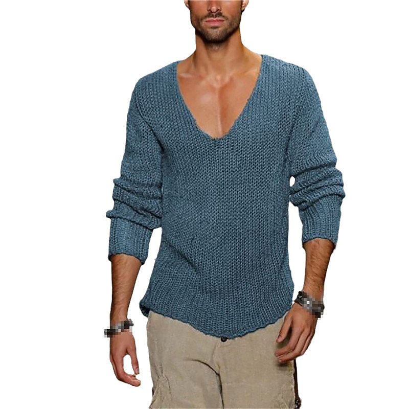 Men's Sweater Pullover Sweater Jumper Ribbed Knit Knitted V Neck Daily Wear Vacation Clothing Apparel Spring &  Fall Gray 5XL2