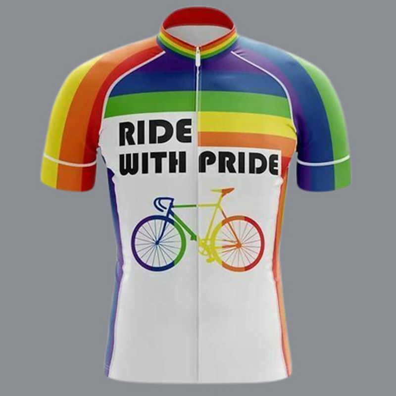 Men's Cycling Jersey Rainbow Funny LGBT Short Sleeve Bike Jersey Top with 3 Rear Pockets Mountain Bike MTB Road Bike Cycling Quick Dry Soft Back Pocket Comfortable Sports Black White Yellow Clothing2
